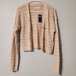 Hollister Women's Open-stitch Crochet-style Cream Cardigan Sweater Size M *NWT